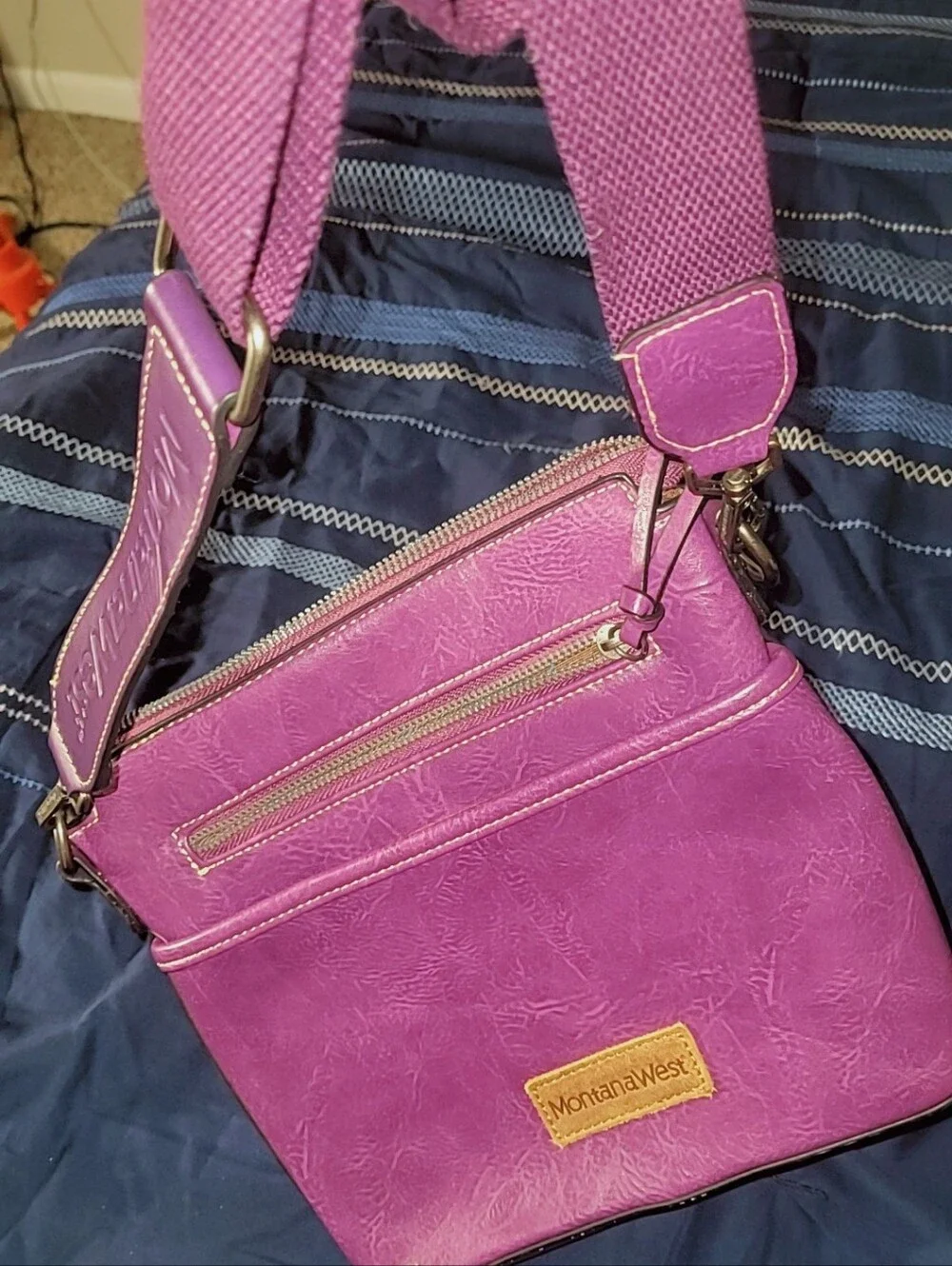 Montana West Fuchsia Faux-Leather Crossbody Bag with Gold Accents